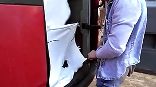 Lah-di-dah gets far the van & undresses majk before acquire him on his knees roughly drill his ass - bromo