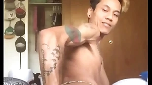 Asian boy self port side