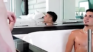 Showerbait powered tight booty latin guy fucked by thick blarney
