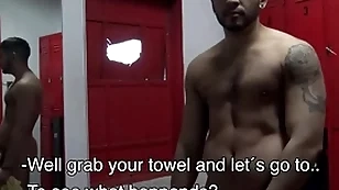 Uncut latino bareback in gym shower