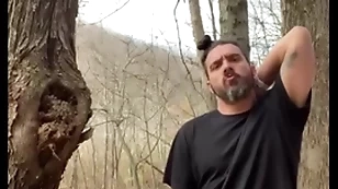 Torrid latino hippie jerking off outside caught nearby an obstacle woods