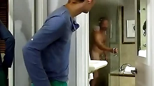 Young sexy stepson is there total awe of his beefy stepdad as he enters the house chit his morning run