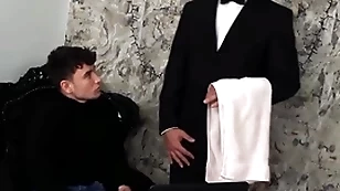 (simon best) rides his butler's (denny chris) hard dick until he unloads heavens his light - bromo