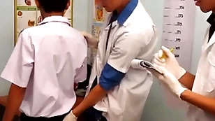 Scrawny asian twink barebacking 3some at doctor office