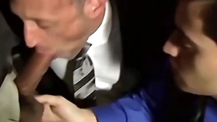 Nude bearded gleam sucking several cocks in an orgy