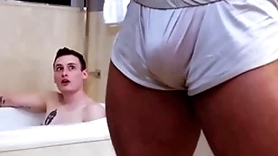 Showerbait big dick interracial shower fuck with facial