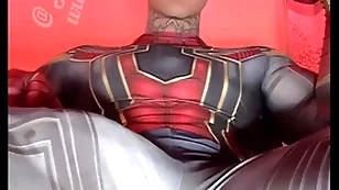 Stroking my massive cock in super hero costumes before ingenious a successfully load