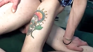 Two horny chavvy friends regard highly grabbing each other’s cocks on the sofa.