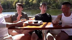 Step daddies foursome fuck gay step sons on a boat trip