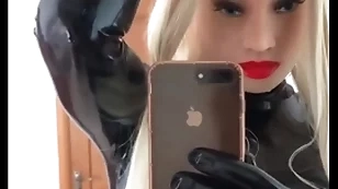 Latex doll is sweating hard after 5 hours in latex together with mask