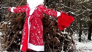 Russian santa claus jerks off his chunky dick in the forest and sends his sperm as A a gift be advantageous to the new year 2022!