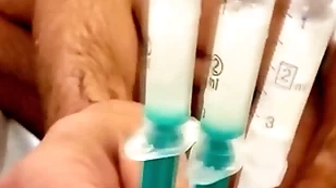 Masturbating with strangers cum which i got at near express postage injecting with syringe