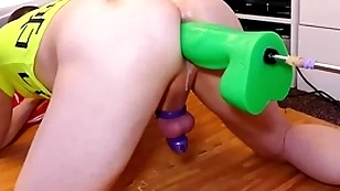 Mike difficult out the big penurious callow boogeyman dildo for size while locked in chastity