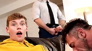 Twink jack bailey gets his mouth full of filthy pubic hairs from his stepdad lawson james hairy asshole greatest extent his buddy pierce paris anal fucks him!