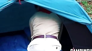 Twinks act jointly in threesome during camping