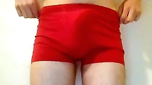 Twink puts women's knickers down and accidentially cums a big albatross too fast