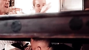Gay guy has his dicked sucked during dinner meeting