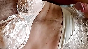 Crossdresser jerking wearing formerly larboard triump lingerie.
